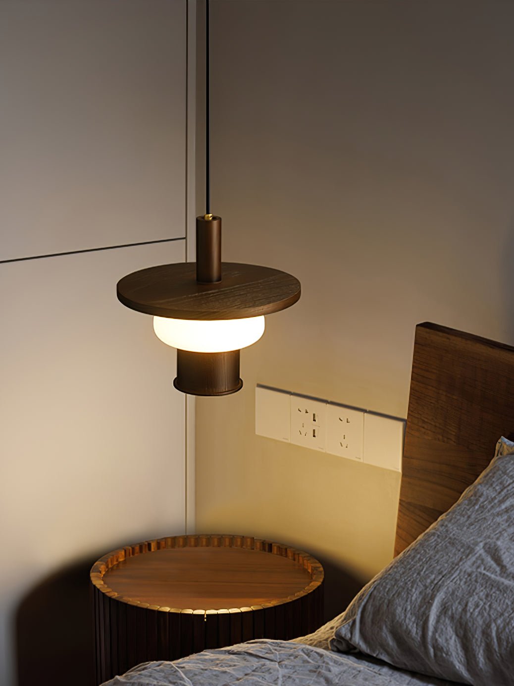 Zephaan Traditional Art Classic Glass Wood Pendant Light-Neutral Decor