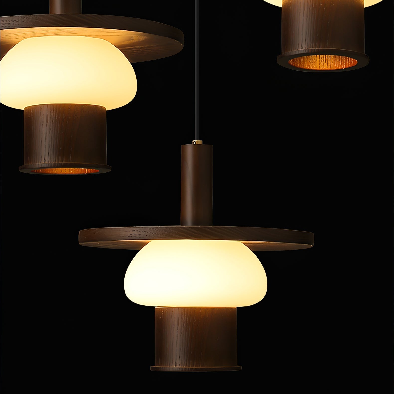 Zephaan Traditional Art Classic Glass Wood Pendant Light-Neutral Decor