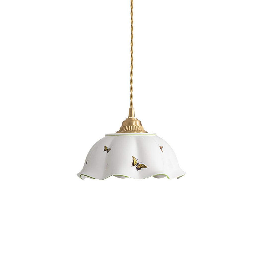 Pendant Lamp Ceramic Petal Shade Hand Painted Butterflies Vintage Charm