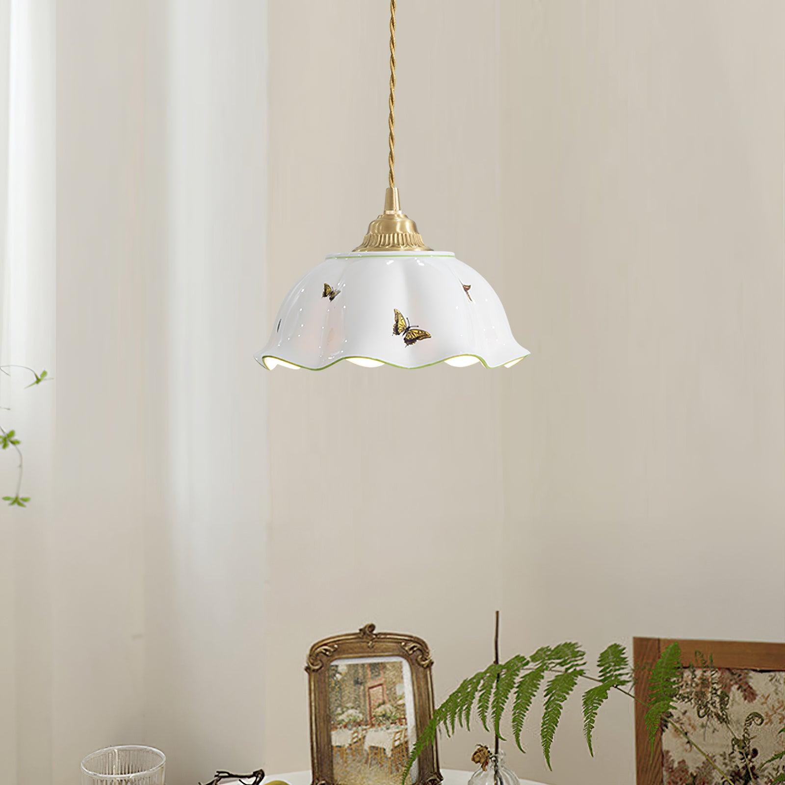 Lumina Pendant Lamp Ceramic Petal Butterflies Vintage-Neutral Decor