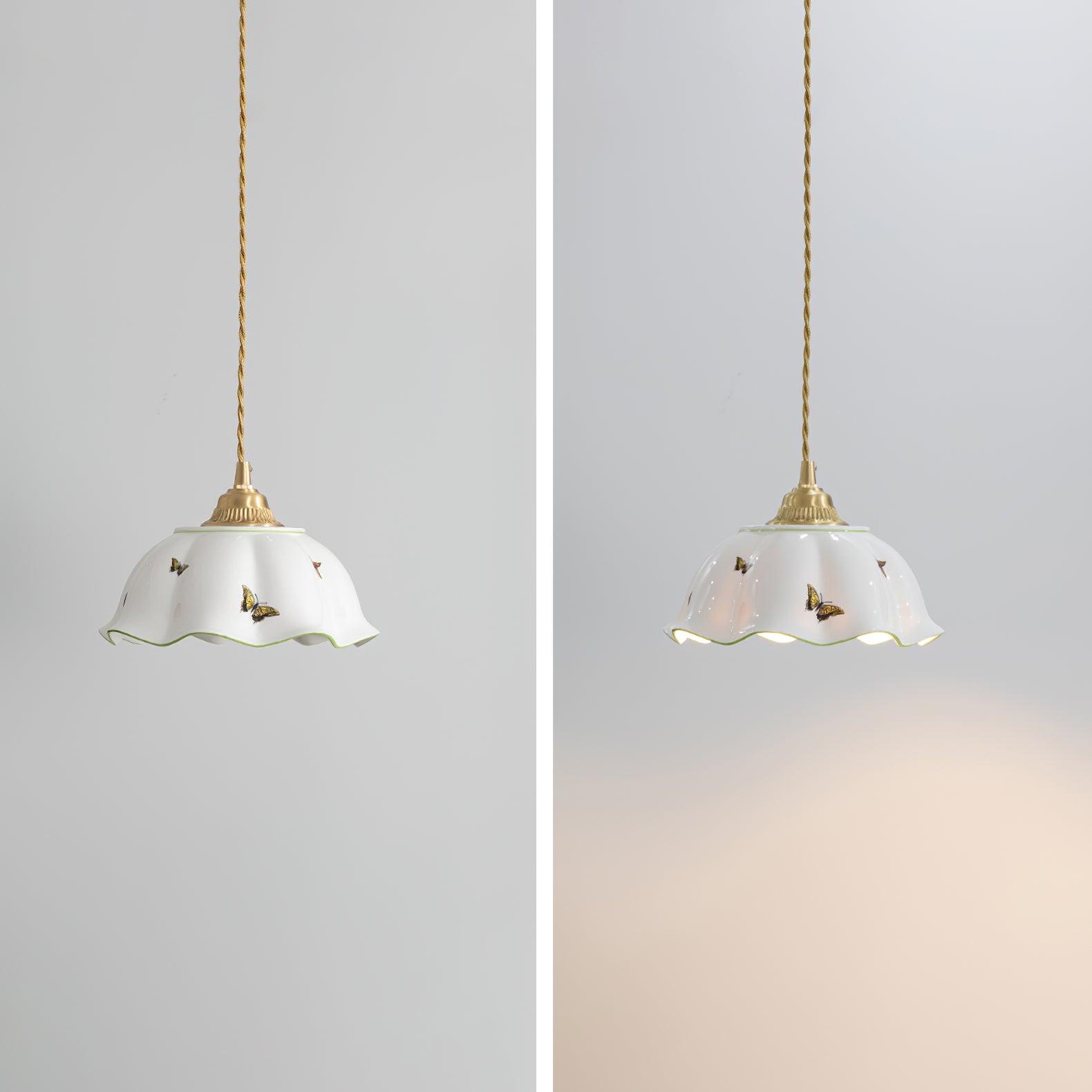Lumina Pendant Lamp Ceramic Petal Butterflies Vintage-Neutral Decor