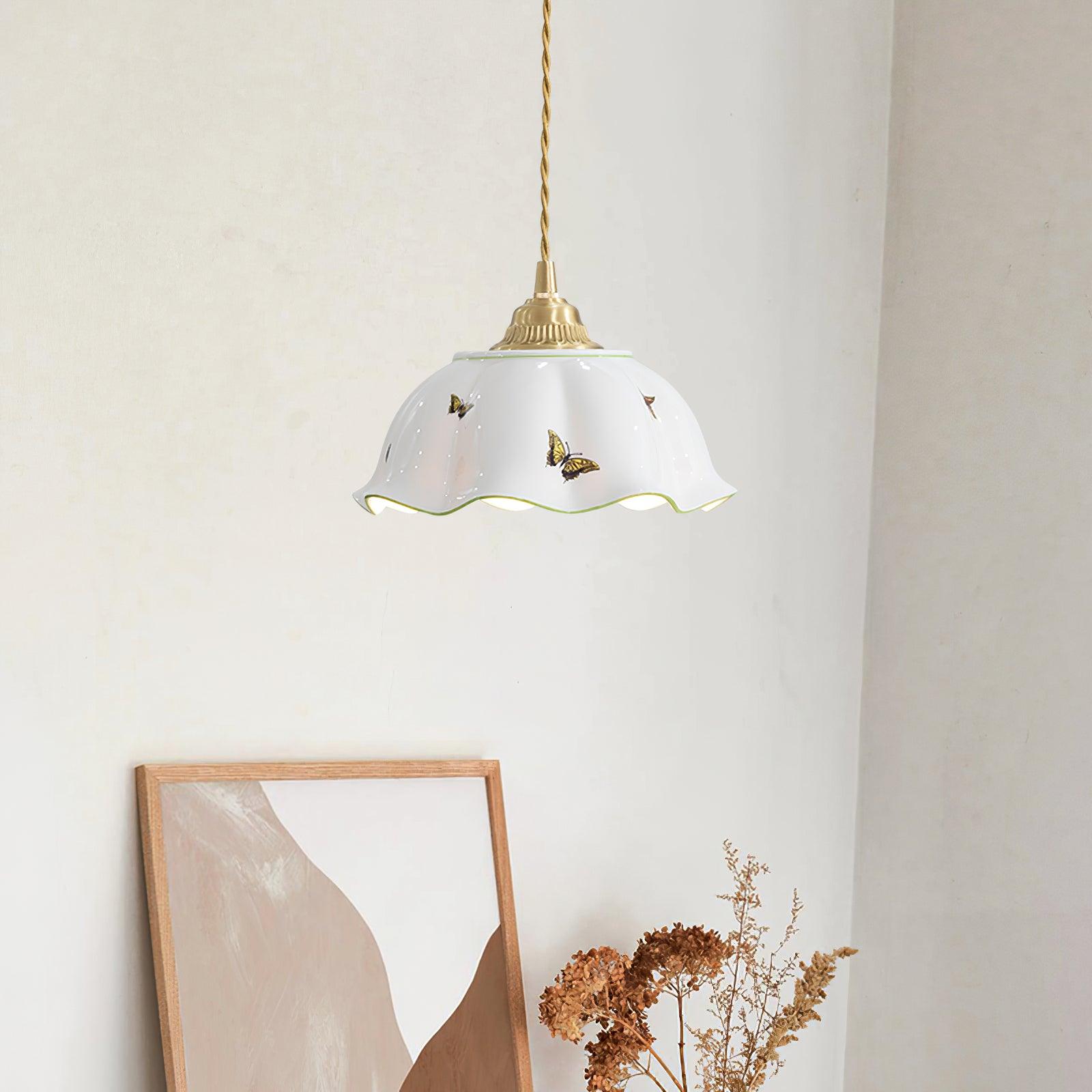 Lumina Pendant Lamp Ceramic Petal Butterflies Vintage-Neutral Decor