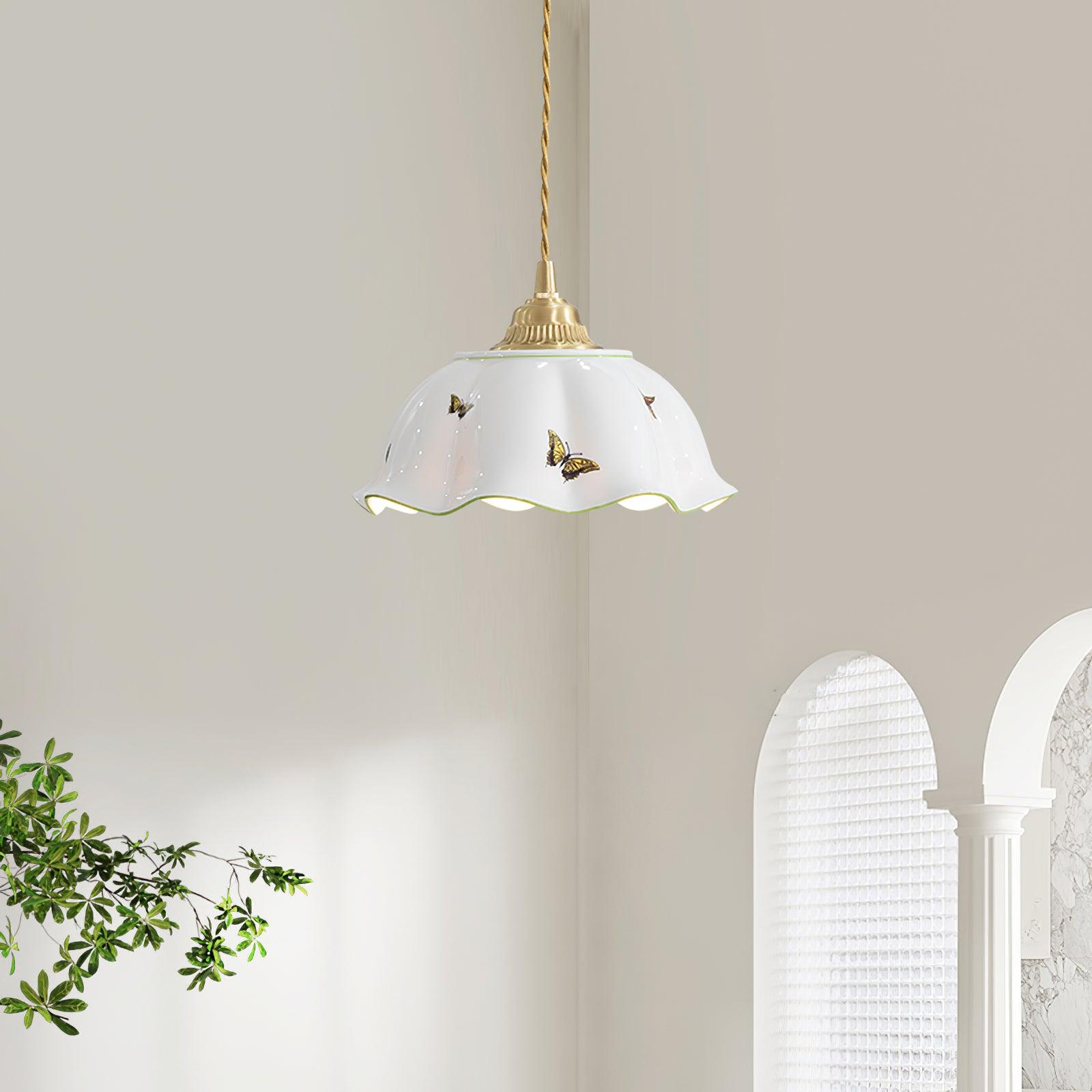 Lumina Pendant Lamp Ceramic Petal Butterflies Vintage-Neutral Decor