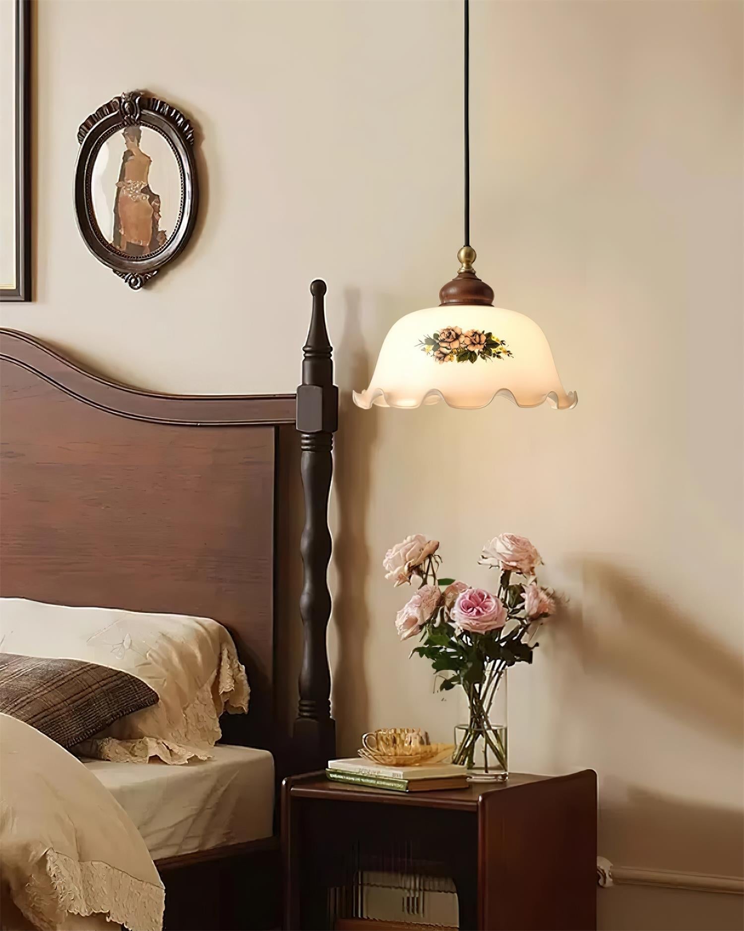 Belvia Vintage Floral Glass Pendant Light