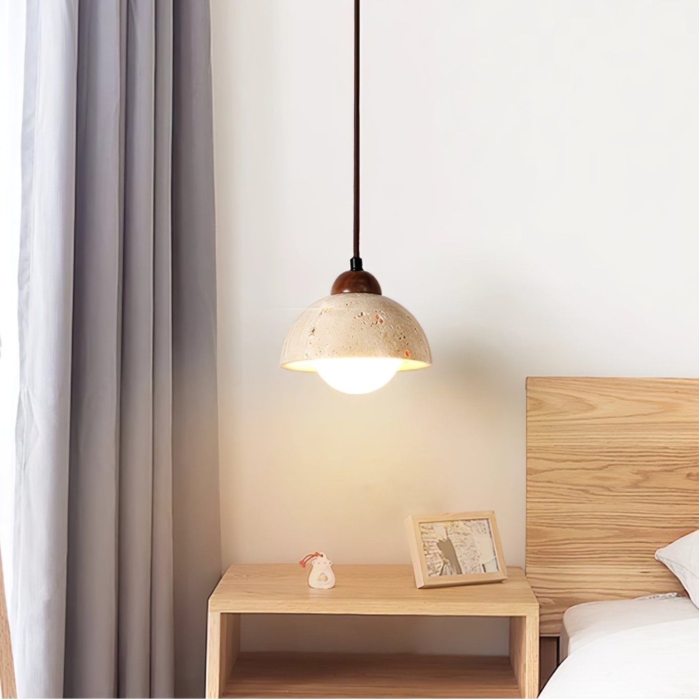 Orzora Dome-Shaped Travertine Pendant Light-Neutral Decor