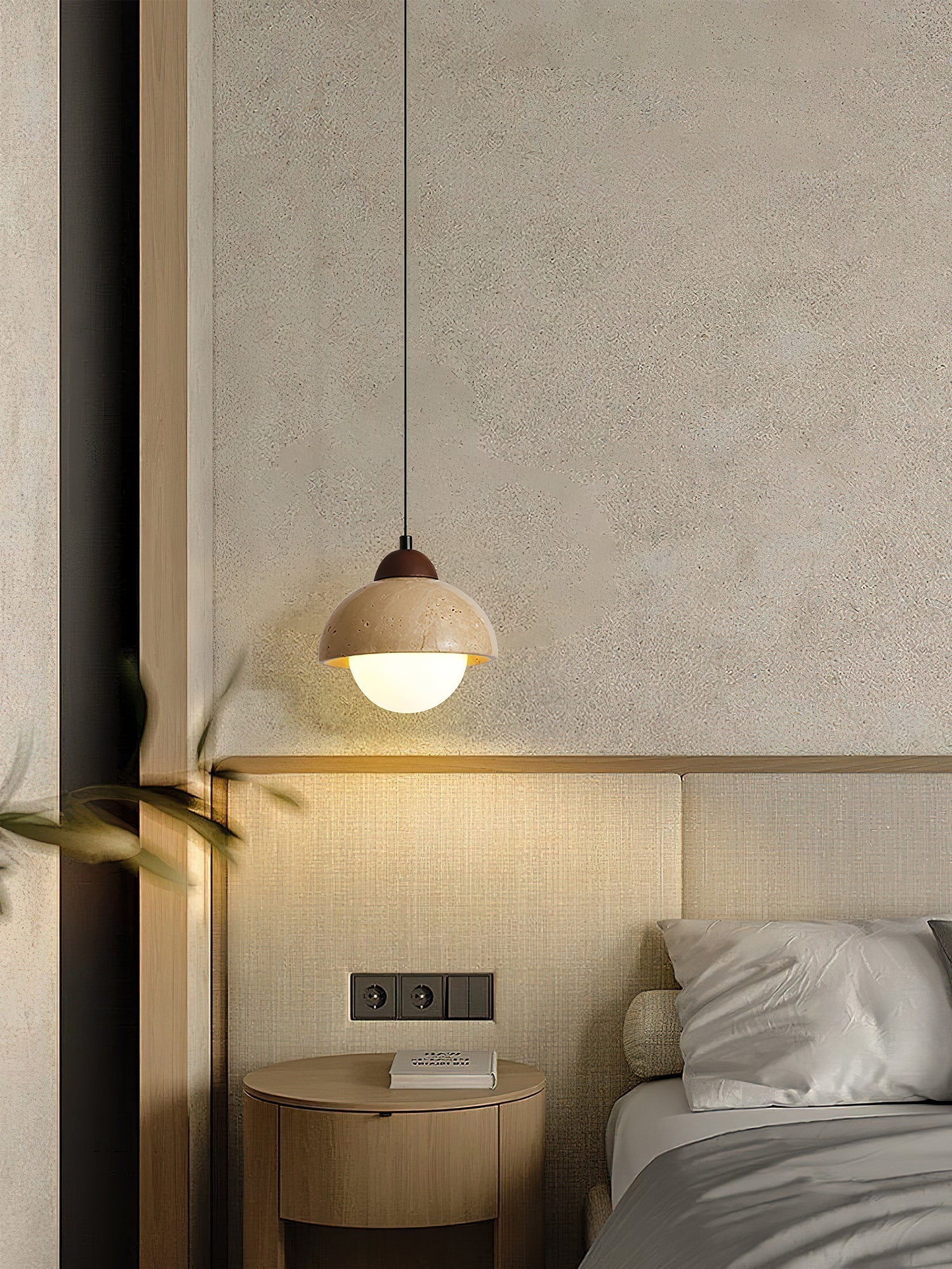 Lunex Dome-Shaped Travertine Pendant Light-Neutral Decor