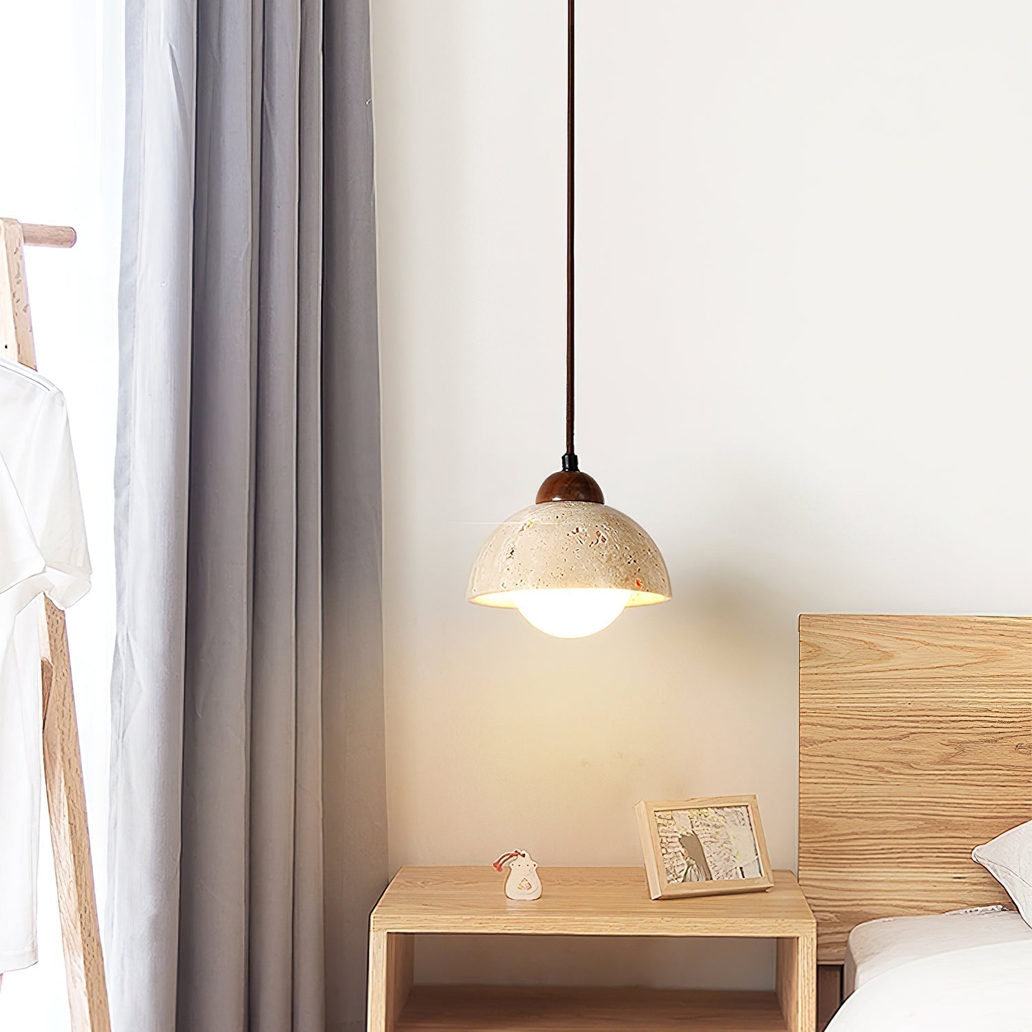 Lunex Dome-Shaped Travertine Pendant Light-Neutral Decor