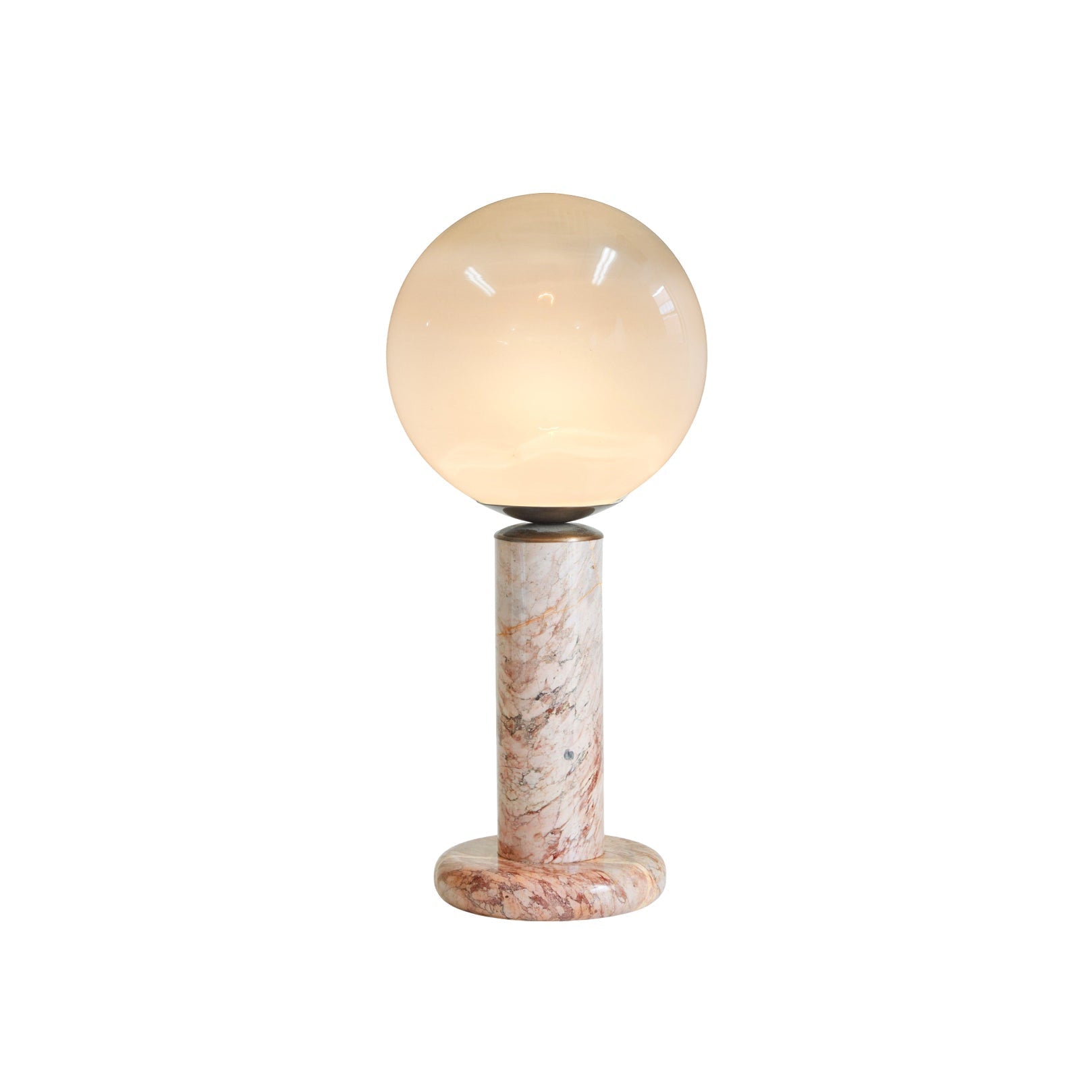 Nordlux Lilly Pink Marble Table Lamp with glass globe shade.
