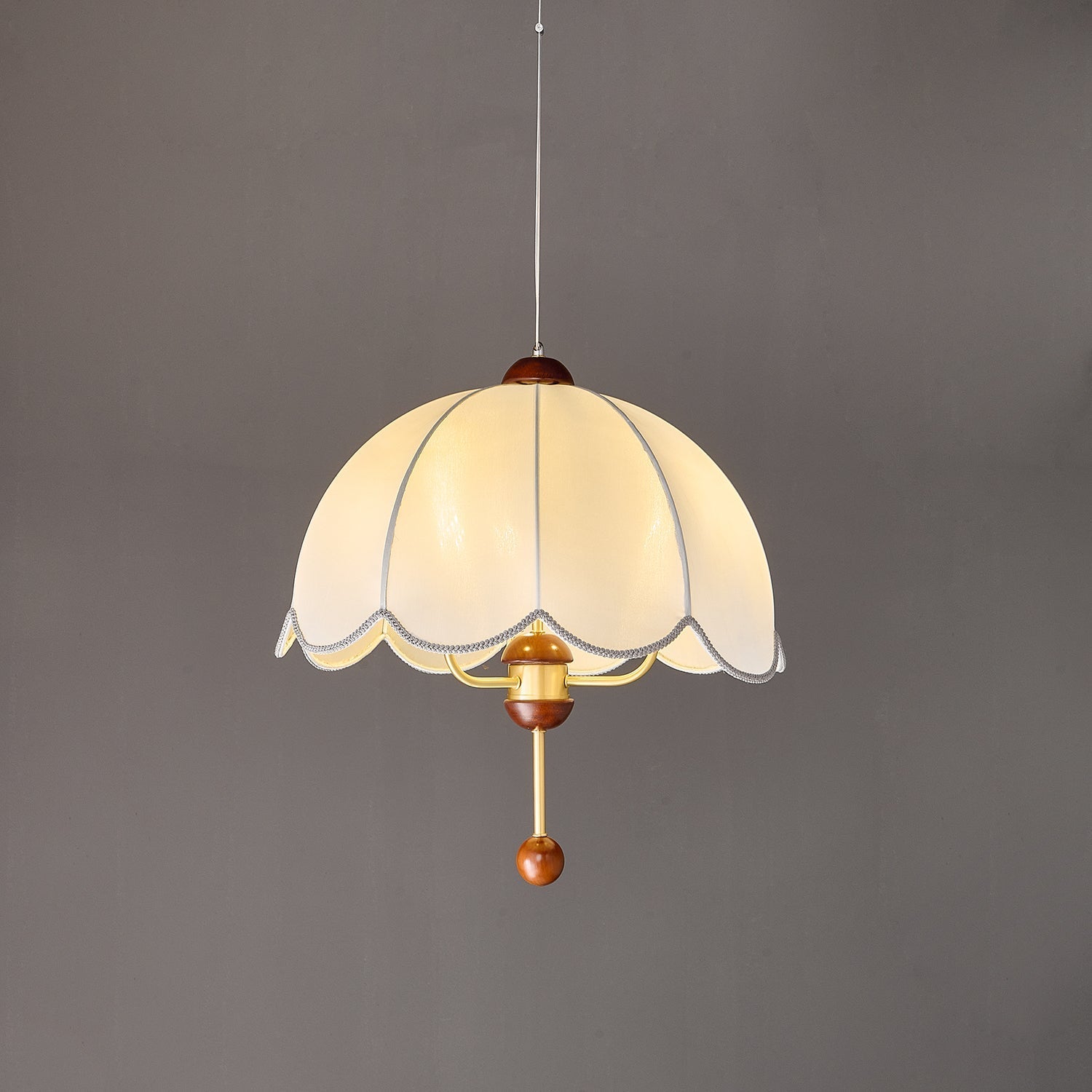 Varaeia Traditional Elegance Bloom Fabric Wood Pendant Lamp-Neutral Decor