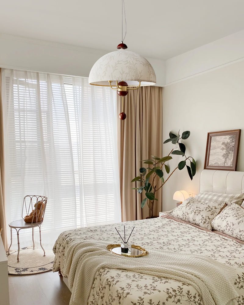 Varaeia Traditional Elegance Bloom Fabric Wood Pendant Lamp-Neutral Decor