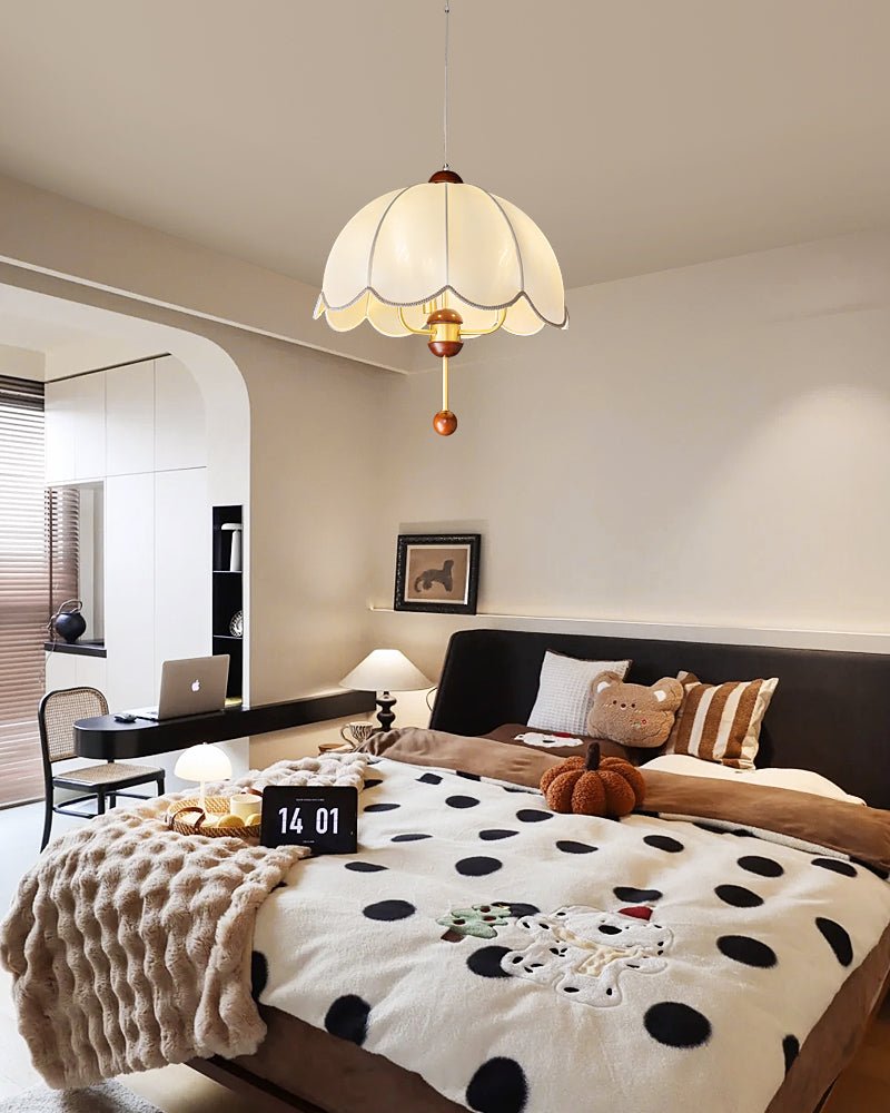 Varaeia Traditional Elegance Bloom Fabric Wood Pendant Lamp-Neutral Decor