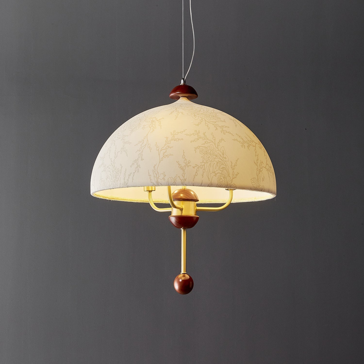 Varaeia Traditional Elegance Bloom Fabric Wood Pendant Lamp-Neutral Decor