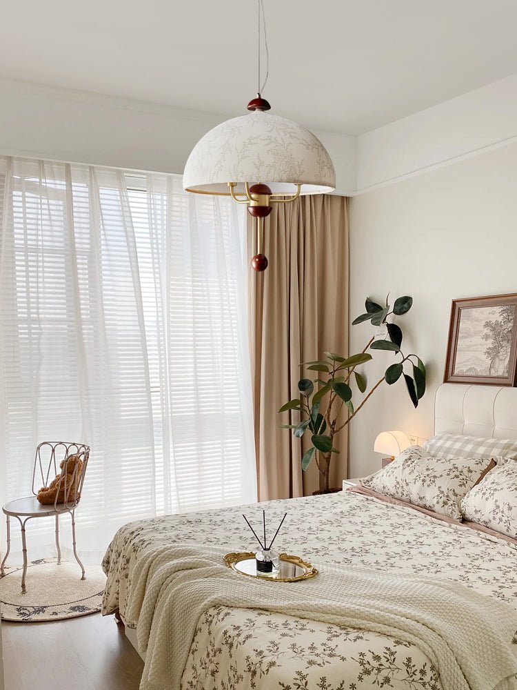 Varaeia Traditional Elegance Bloom Fabric Wood Pendant Lamp-Neutral Decor