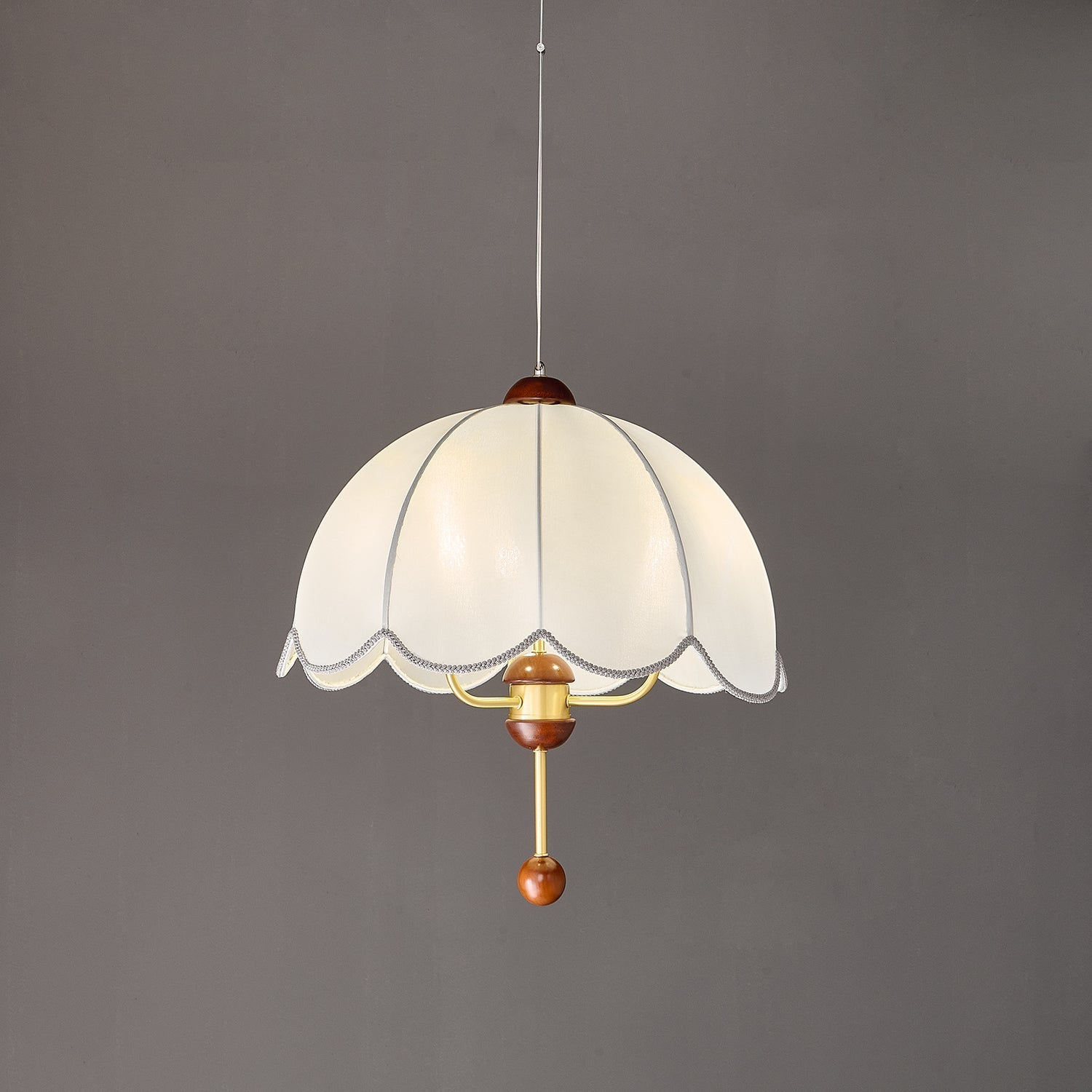 Varaeia Traditional Elegance Bloom Fabric Wood Pendant Lamp-Neutral Decor