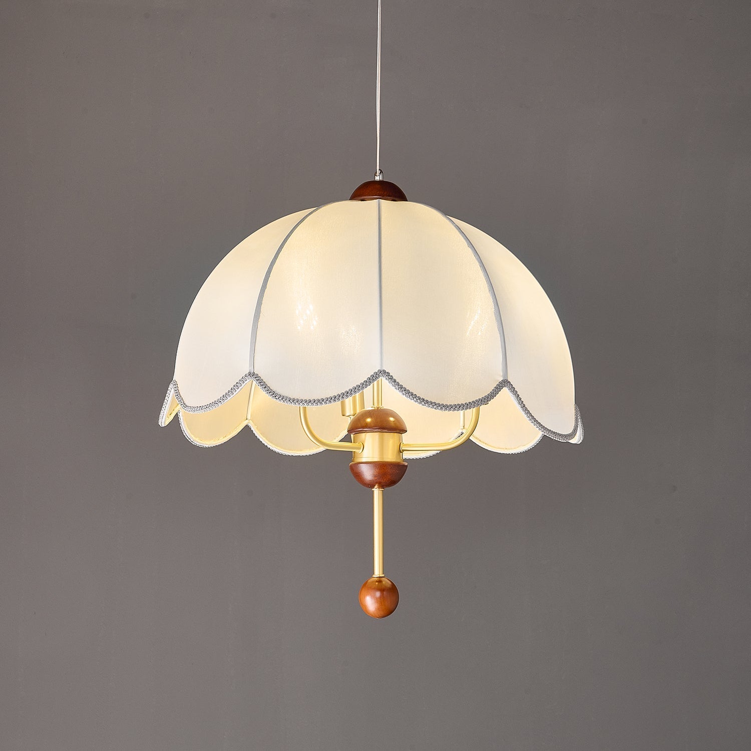 Varaeia Traditional Elegance Bloom Fabric Wood Pendant Lamp-Neutral Decor