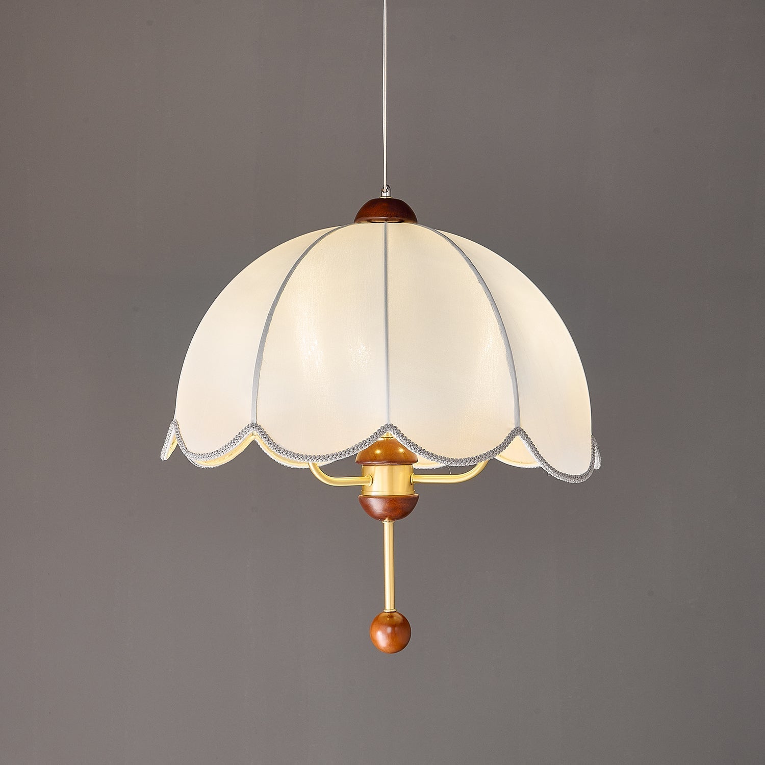 Varaeia Traditional Elegance Bloom Fabric Wood Pendant Lamp-Neutral Decor