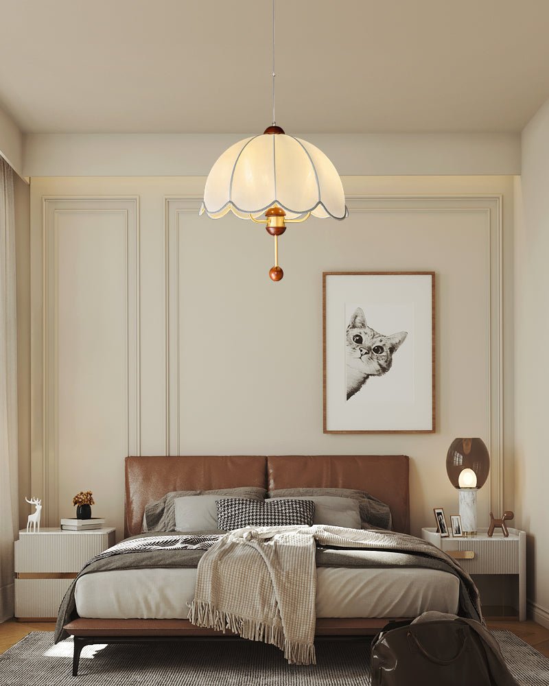 Varaeia Traditional Elegance Bloom Fabric Wood Pendant Lamp-Neutral Decor