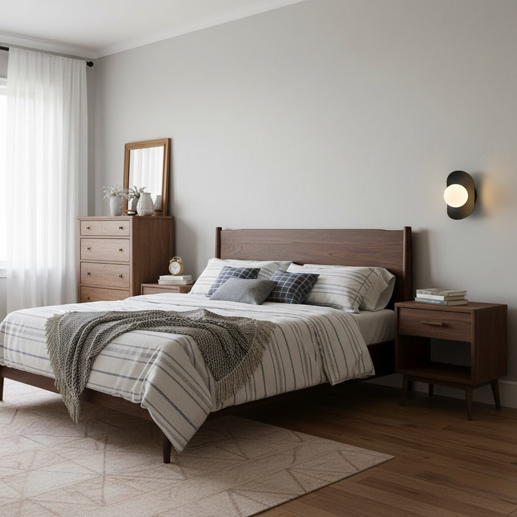 Nouvel Wall Lamp shown in a warm rose gold finish.