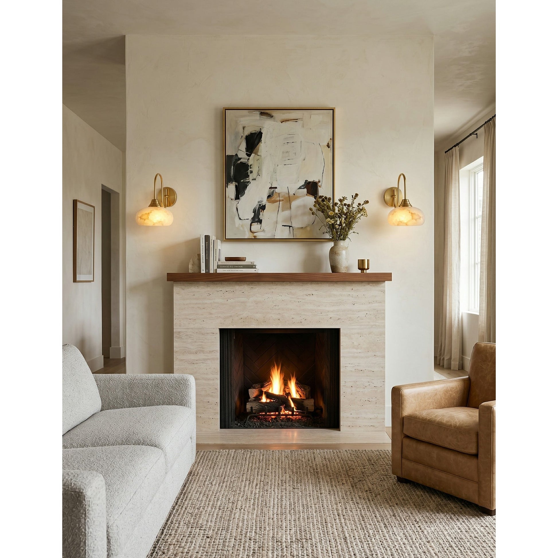 Side profile of the Nova Alabaster Wall Sconce.