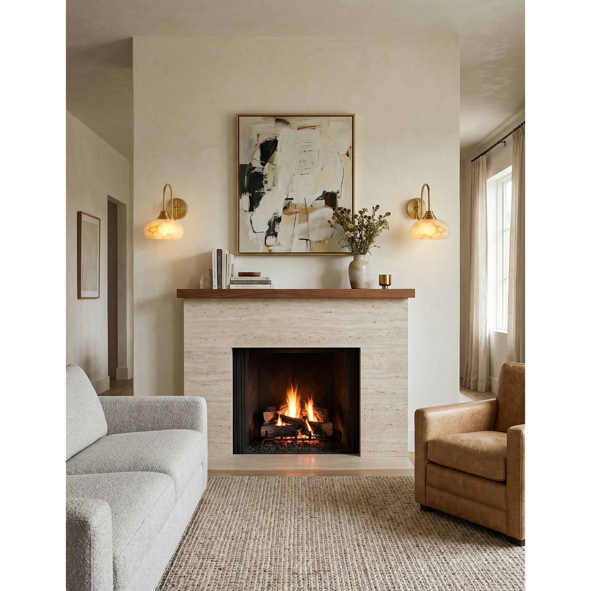 Side profile of the Nova Alabaster Wall Sconce.