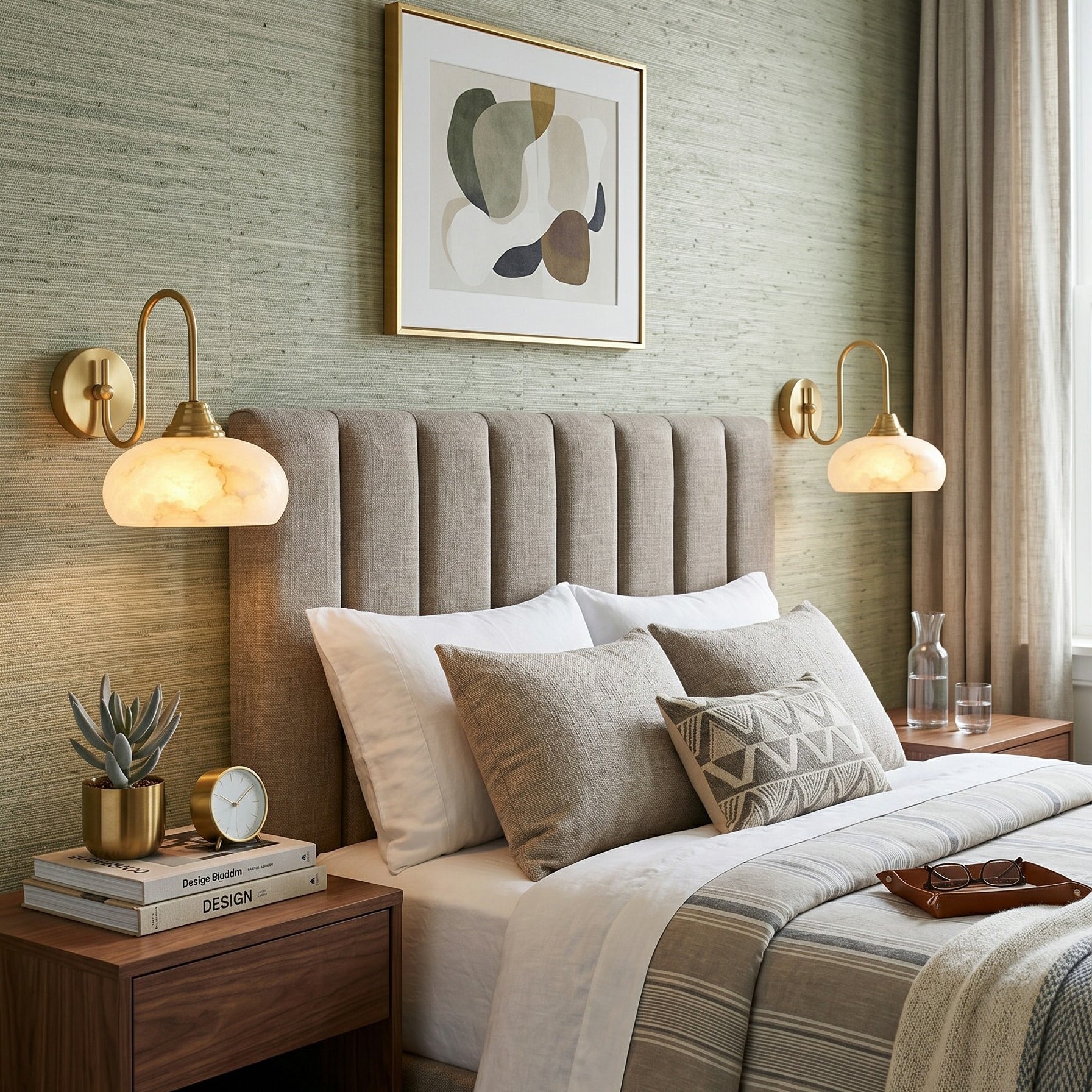 Angled view of the Nova Alabaster Wall Sconce highlighting the alabaster shade.