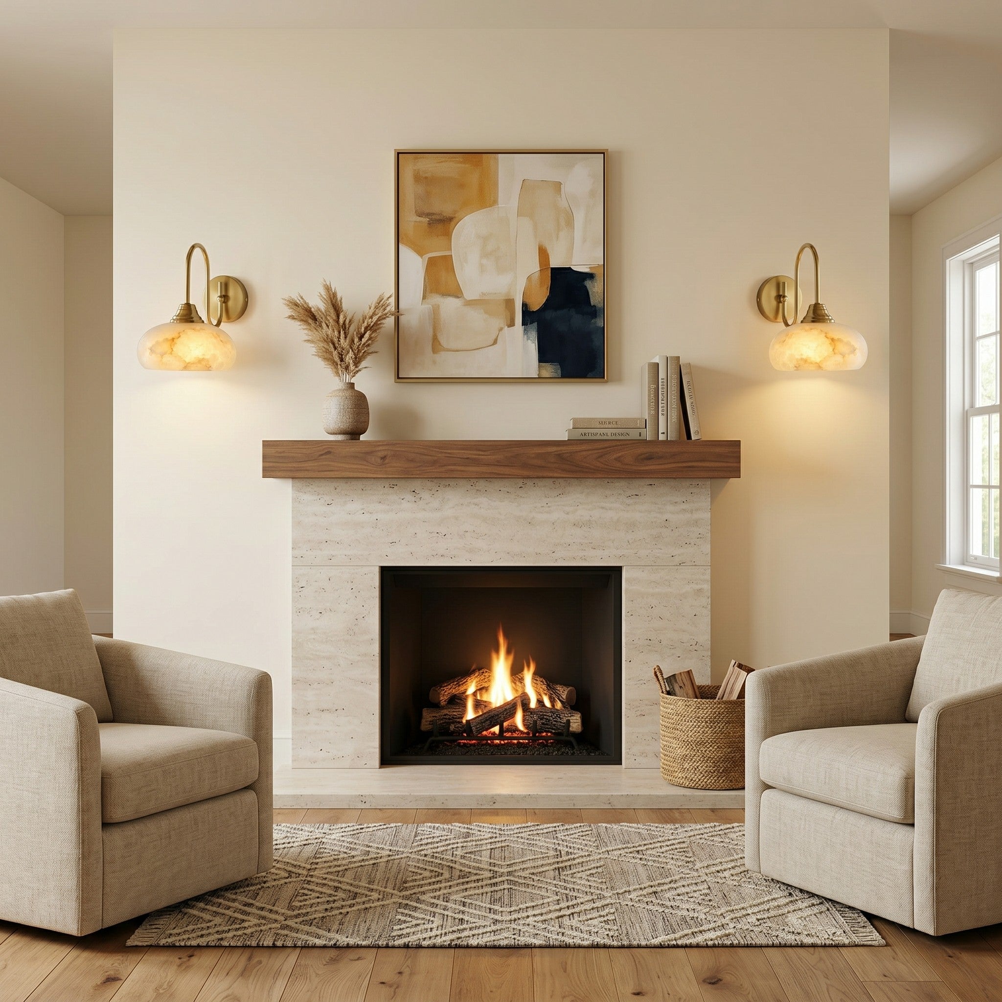 The sconce installed as a bedside reading light in a modern bedroom.