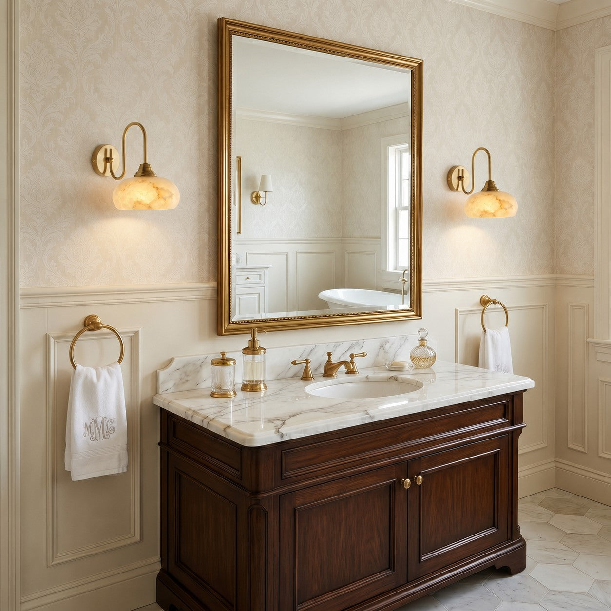 The sconce turned on, casting a warm and inviting glow.