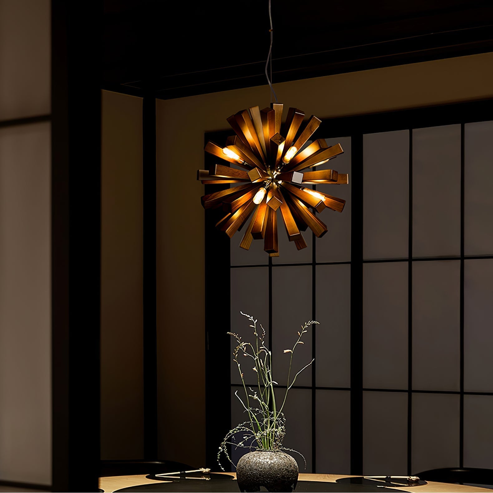 Nova Premium Nordic Art Burst Wood Chandelier-Neutral Decor