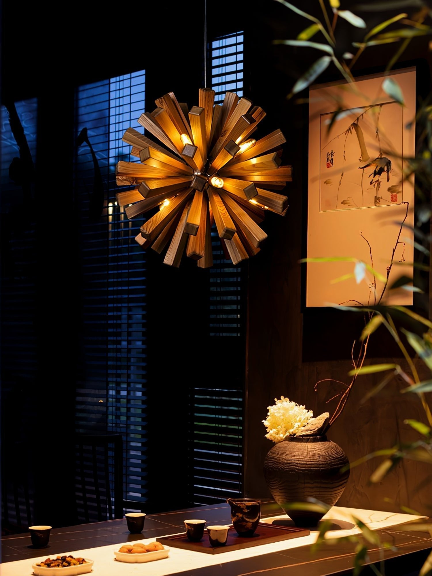 Nova Premium Nordic Art Burst Wood Chandelier-Neutral Decor