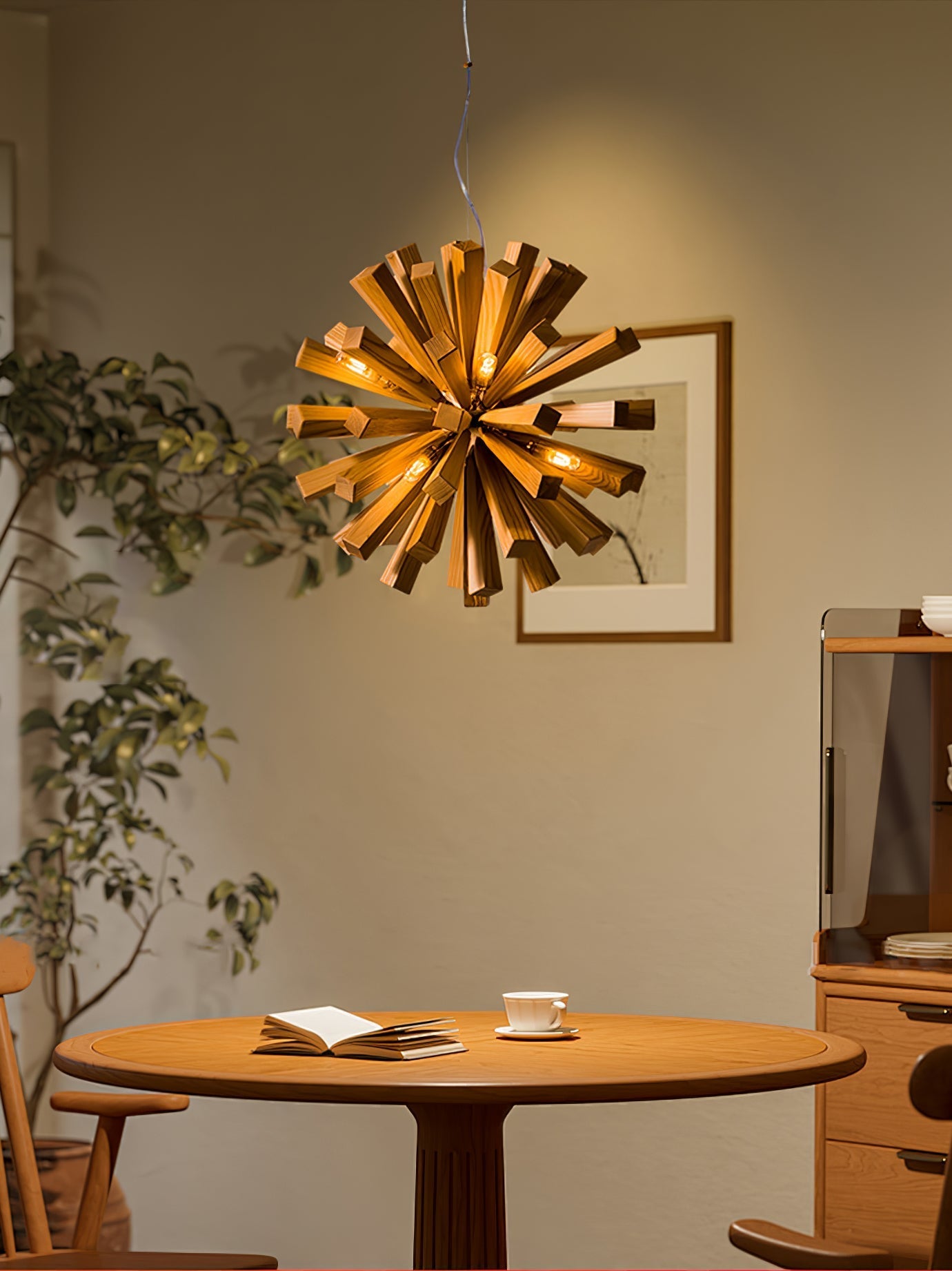 Nova Premium Nordic Art Burst Wood Chandelier-Neutral Decor