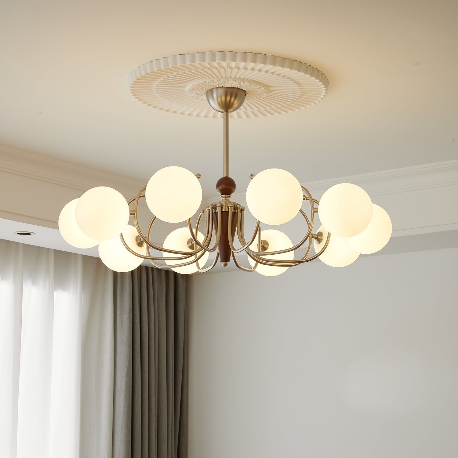 Orvynia Elegance Classic Grove Wood Glass Chandelier-Neutral Decor