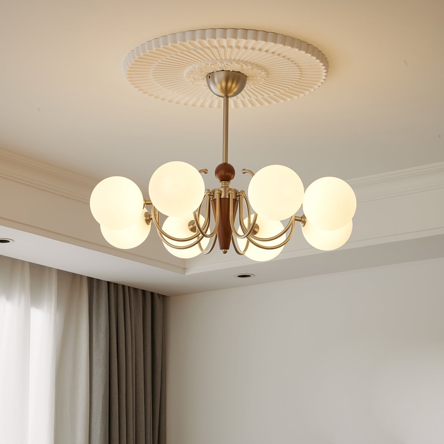Orvynia Elegance Classic Grove Wood Glass Chandelier-Neutral Decor
