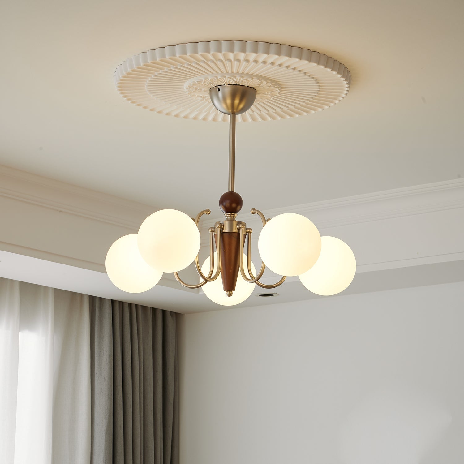 Orvynia Elegance Classic Grove Wood Glass Chandelier-Neutral Decor