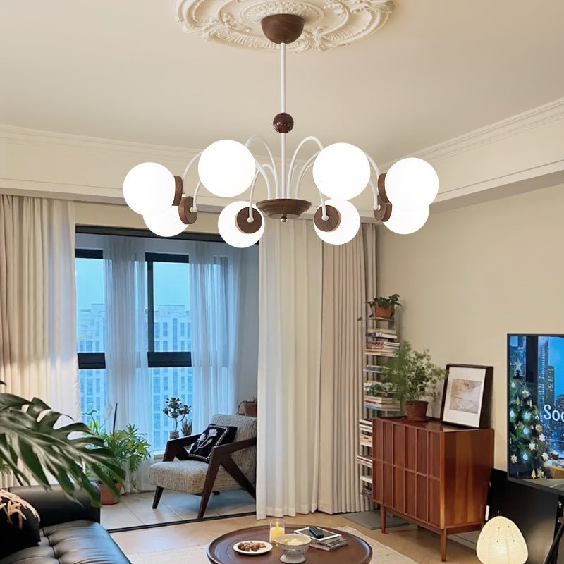 Lustra Chandelier Wood Glass Contemporary Curved-Neutral Decor