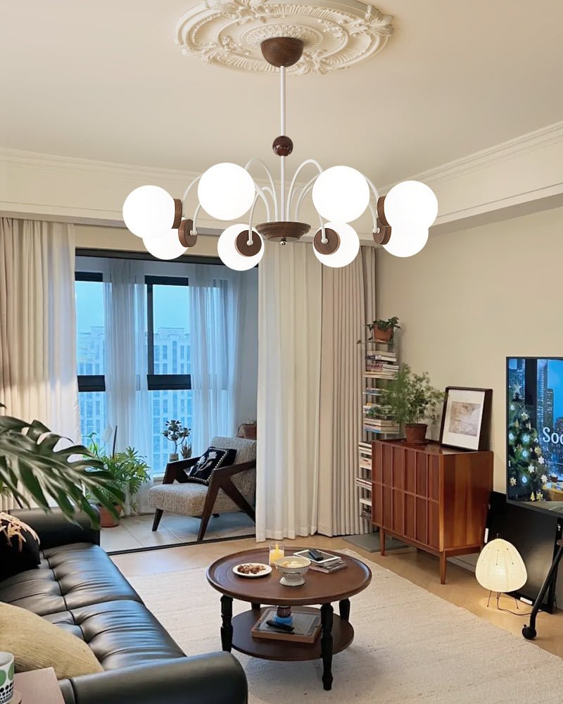 Lustra Chandelier Wood Glass Contemporary Curved-Neutral Decor