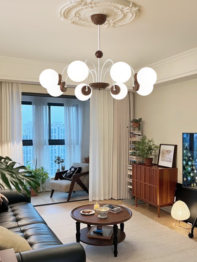 Lustra Chandelier Wood Glass Contemporary Curved-Neutral Decor