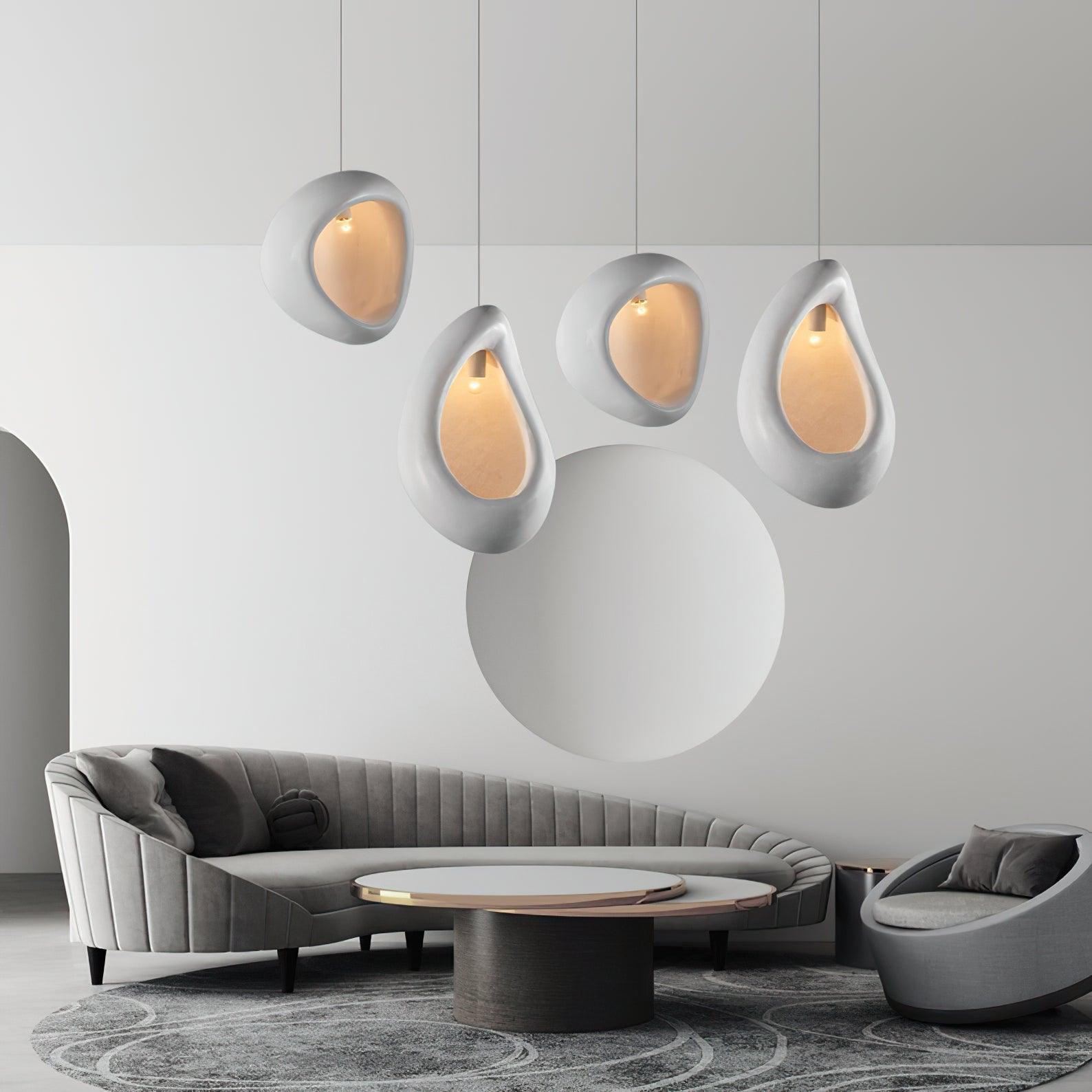Seo Pendant Lamp Plaster Organic Hollow Teardrop Wabi Sabi-Neutral Decor