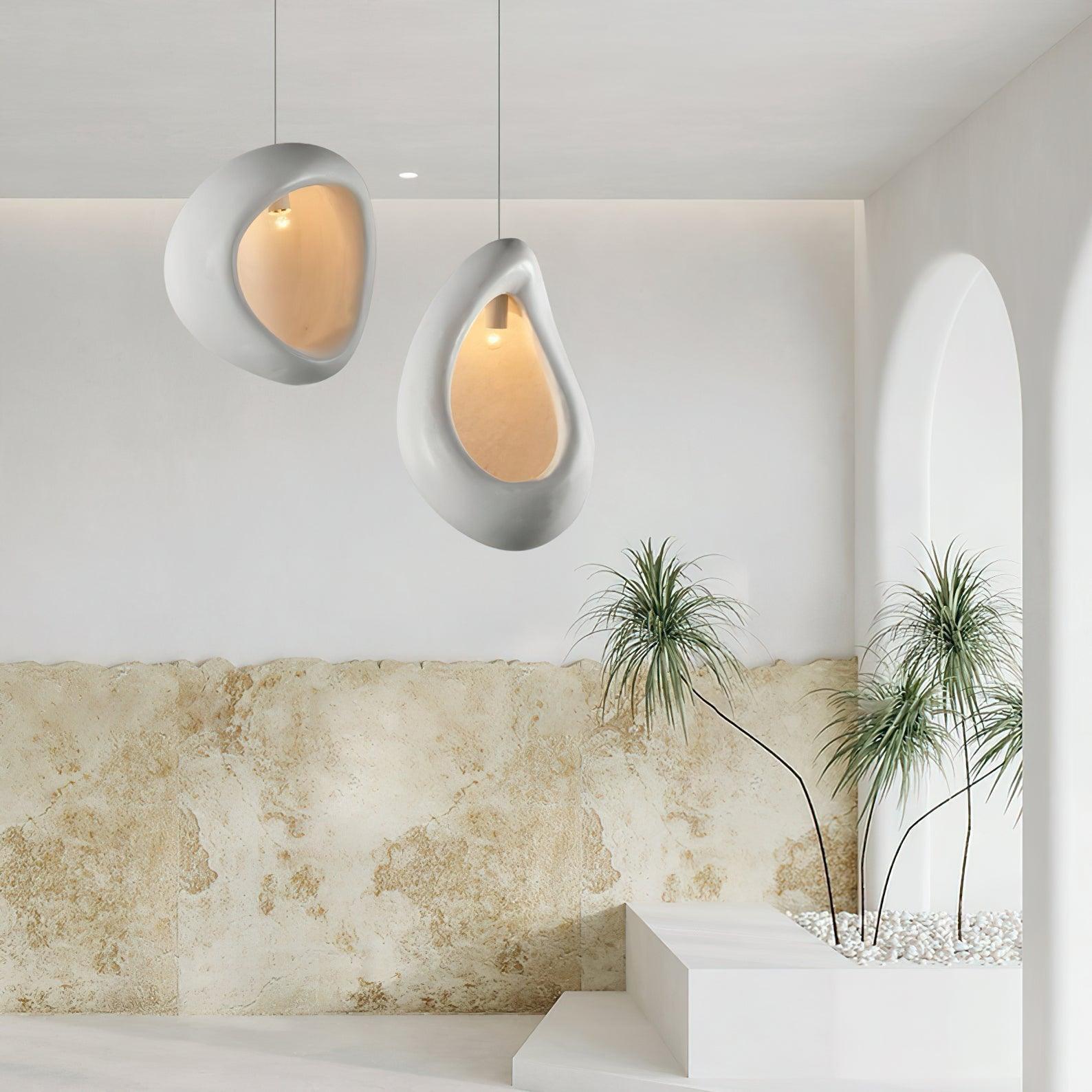 Seo Pendant Lamp Plaster Organic Hollow Teardrop Wabi Sabi-Neutral Decor