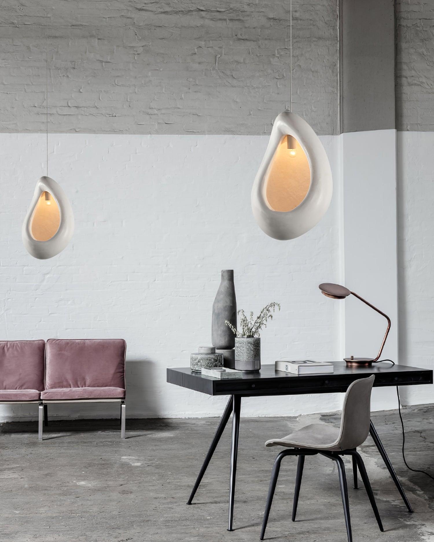 Seo Pendant Lamp Plaster Organic Hollow Teardrop Wabi Sabi-Neutral Decor