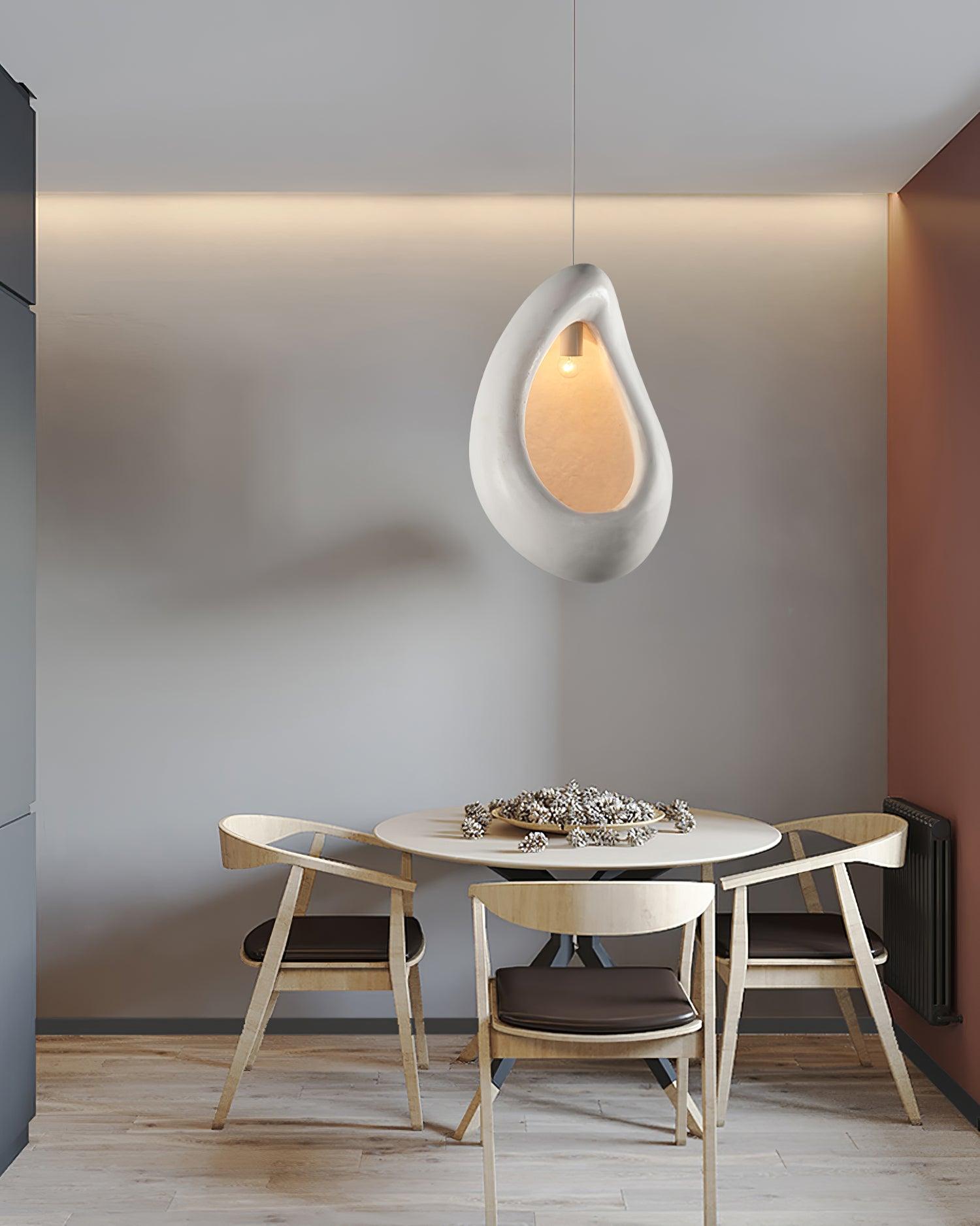 Seo Pendant Lamp Plaster Organic Hollow Teardrop Wabi Sabi-Neutral Decor