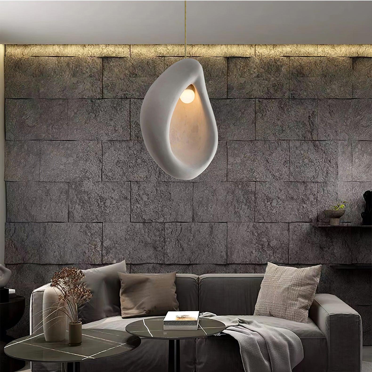Seo Pendant Lamp Plaster Organic Hollow Teardrop Wabi Sabi-Neutral Decor