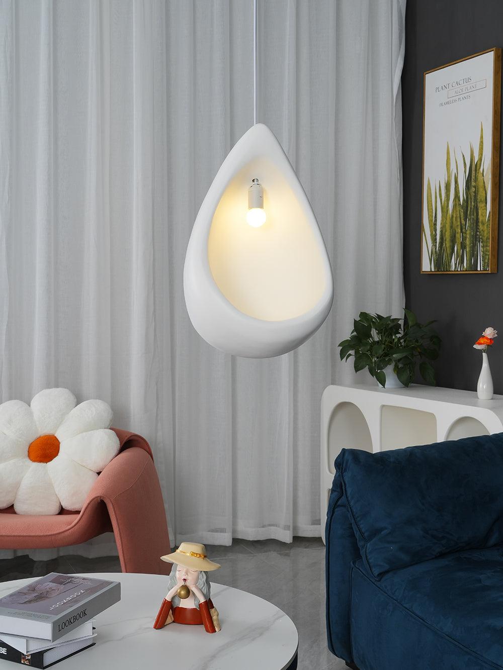 Seo Pendant Lamp Plaster Organic Hollow Teardrop Wabi Sabi-Neutral Decor