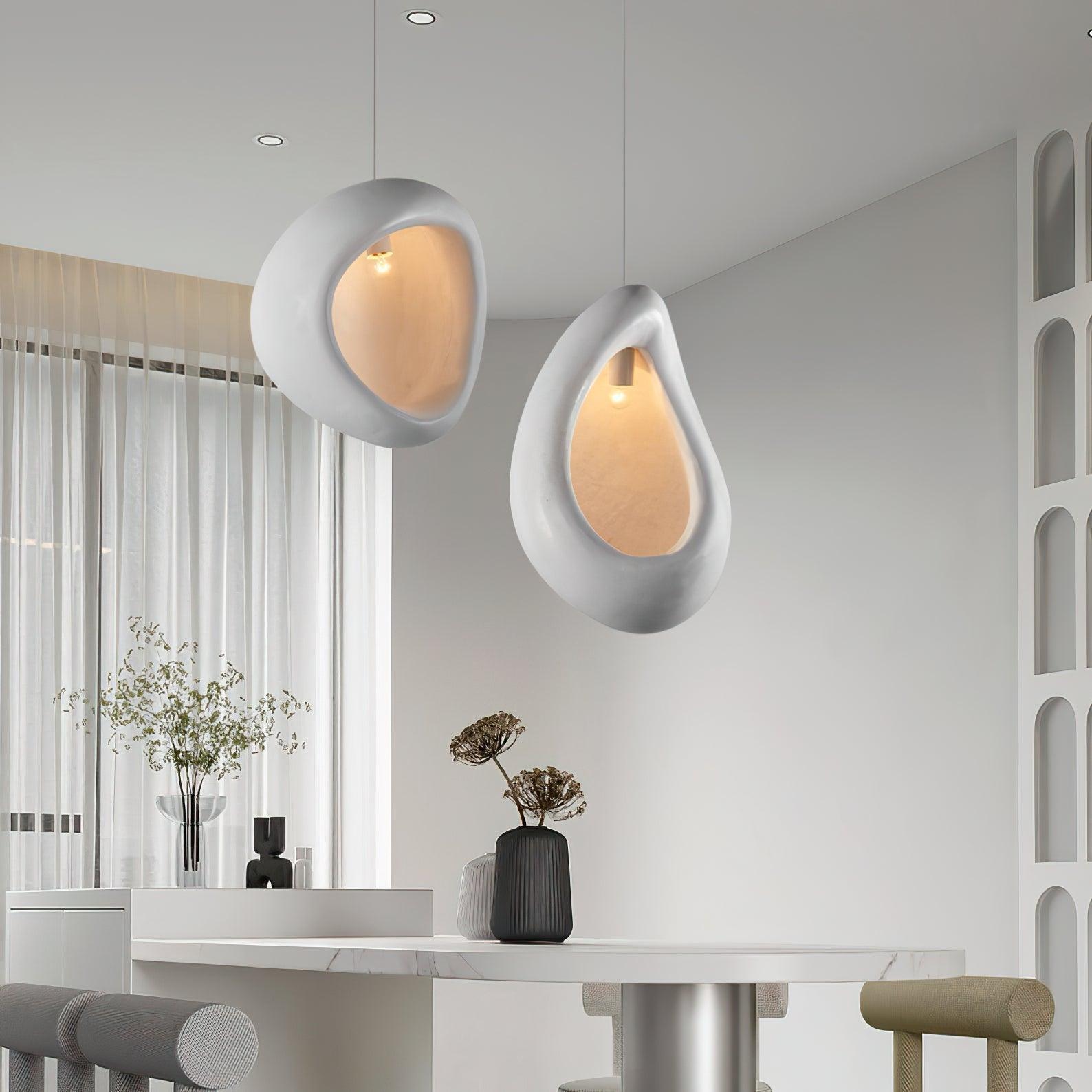 Seo Pendant Lamp Plaster Organic Hollow Teardrop Wabi Sabi-Neutral Decor