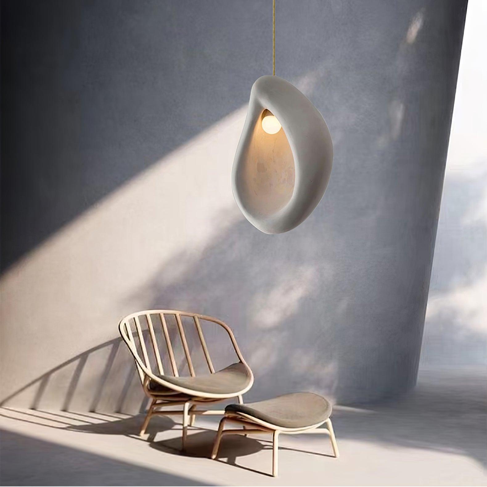 Seo Pendant Lamp Plaster Organic Hollow Teardrop Wabi Sabi-Neutral Decor
