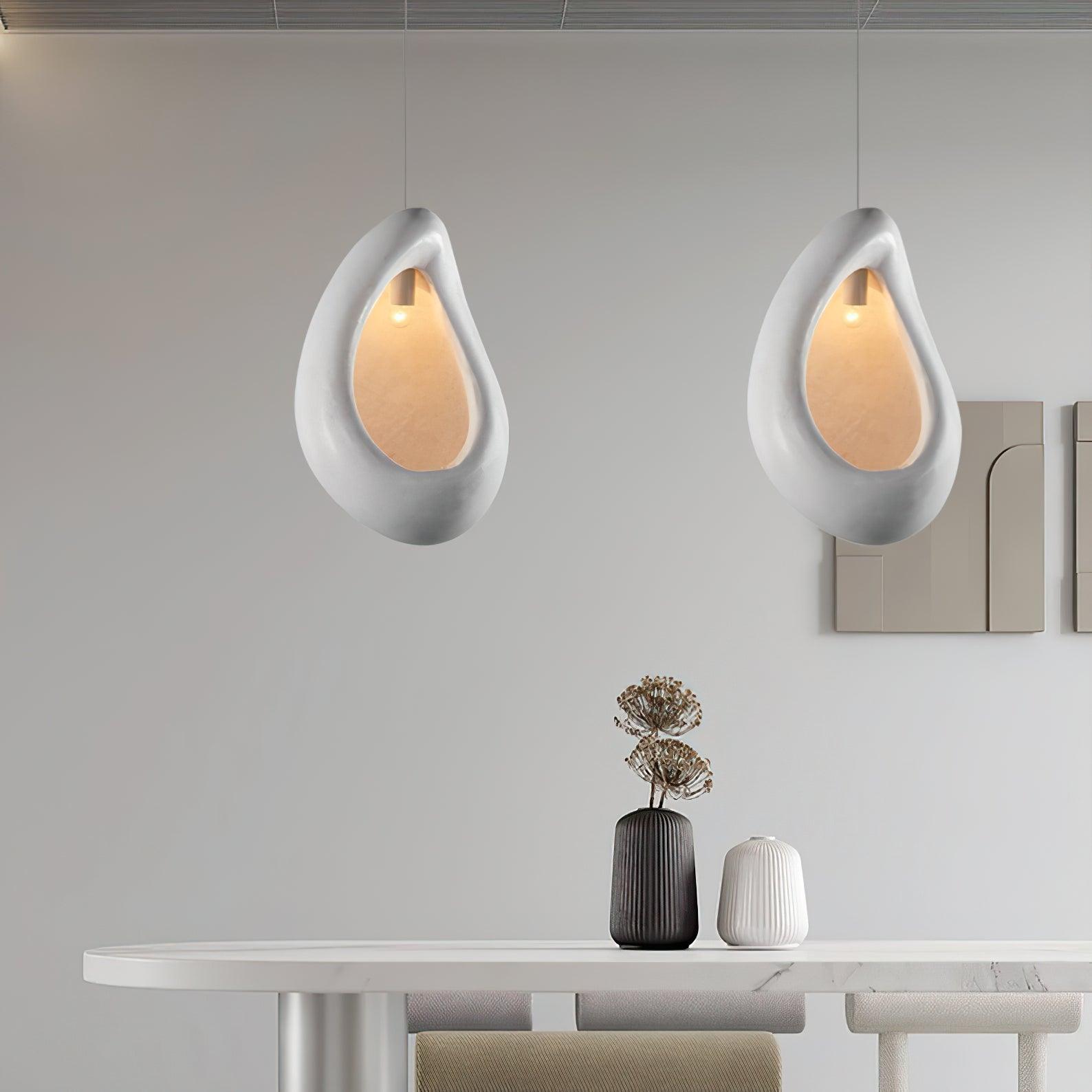 Seo Pendant Lamp Plaster Organic Hollow Teardrop Wabi Sabi-Neutral Decor