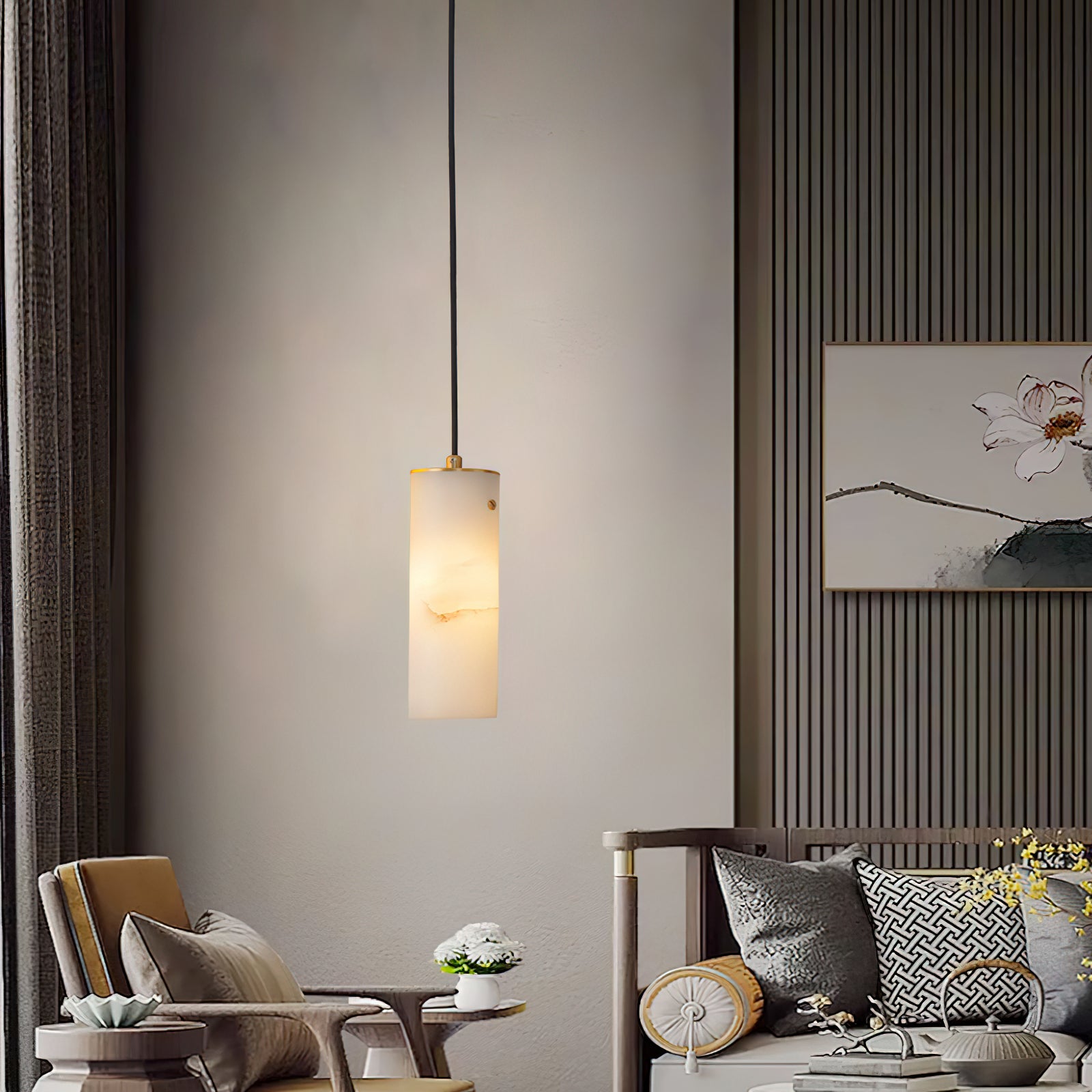 Lyvina Vertical Alabaster Pendant Light-Neutral Decor