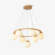 Aelion Chandelier Wood Ring Opal Glass Globes-Neutral Decor
