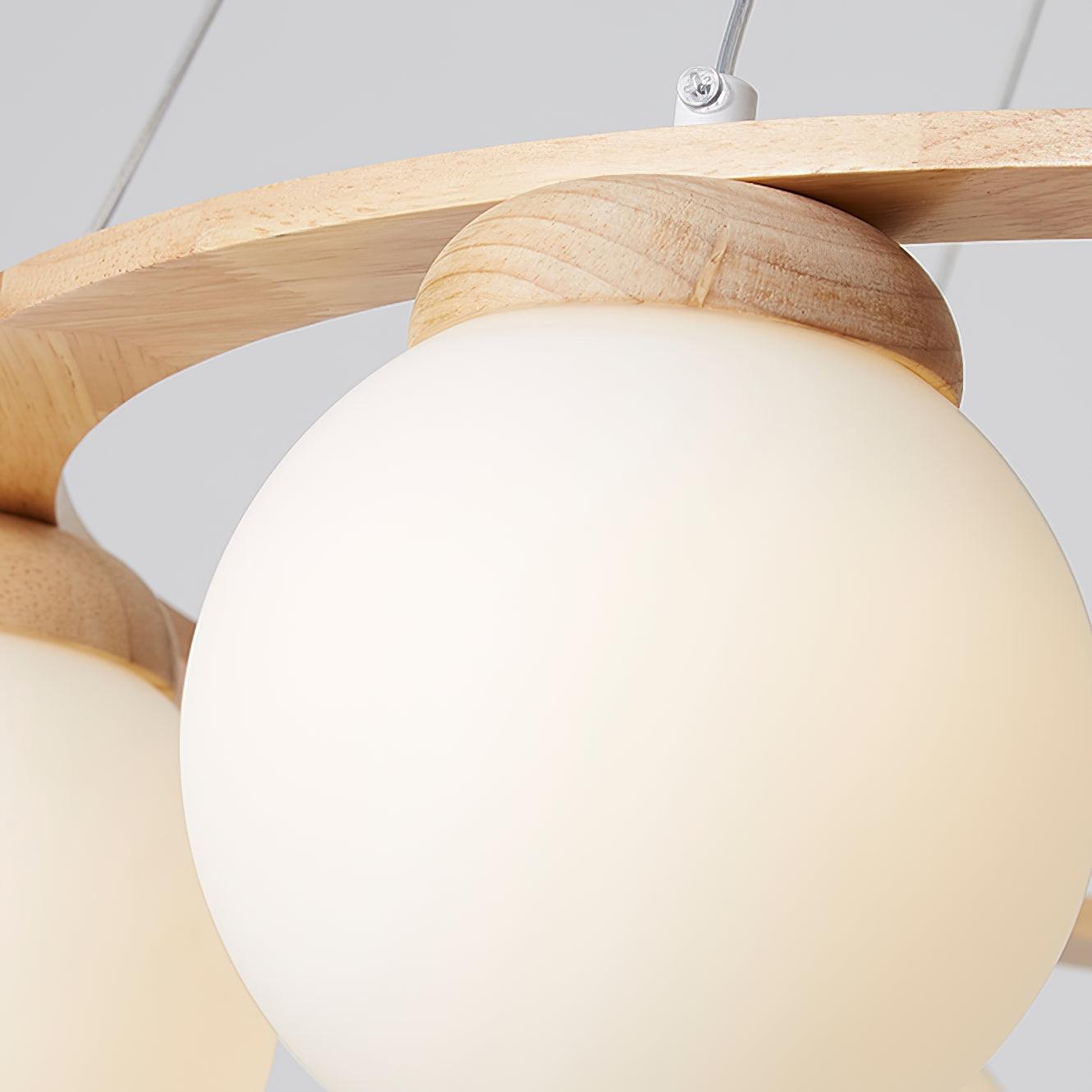 Aelion Chandelier Wood Ring Opal Glass Globes-Neutral Decor