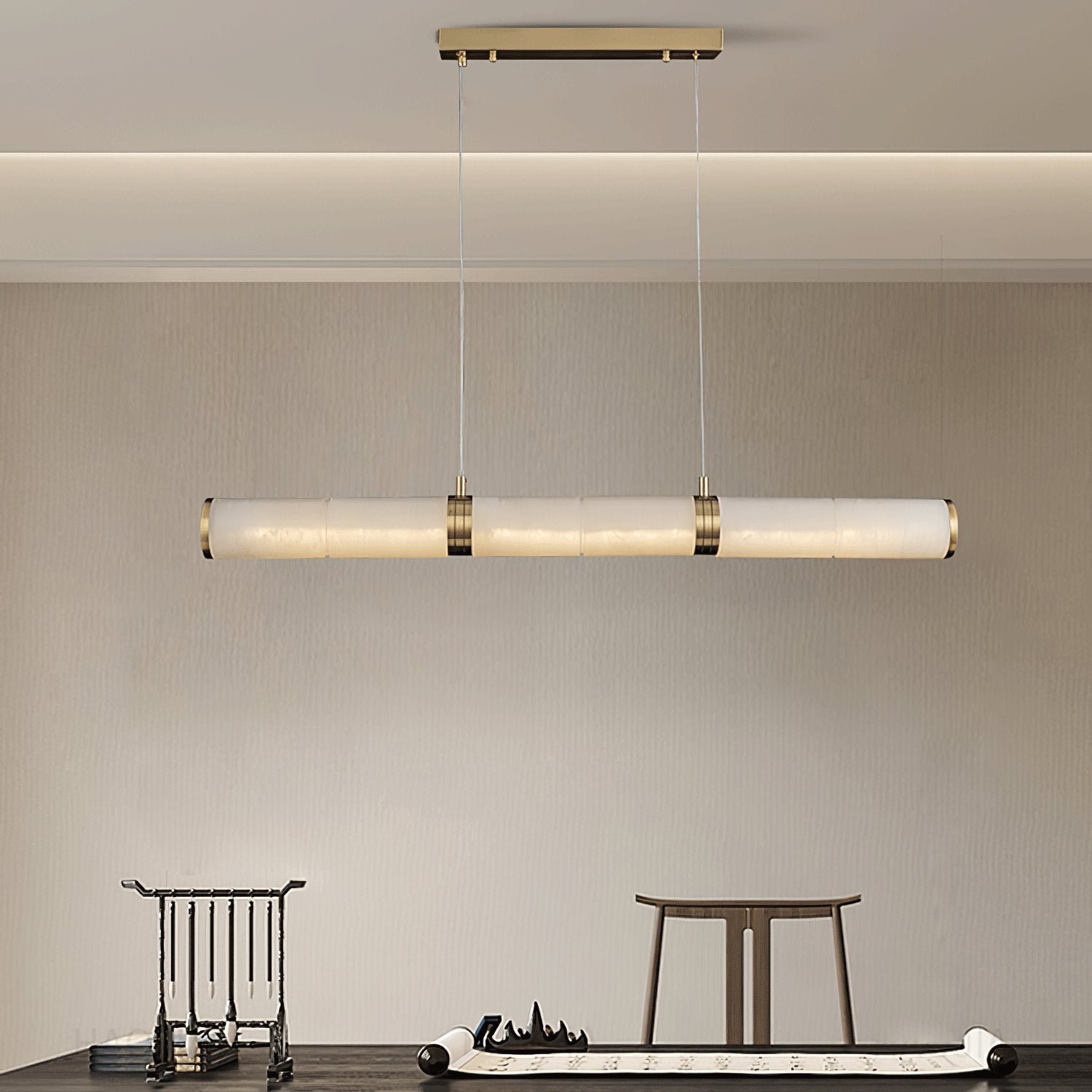 Gevrel Minimalist Alabaster Linear Pendant Light-Neutral Decor