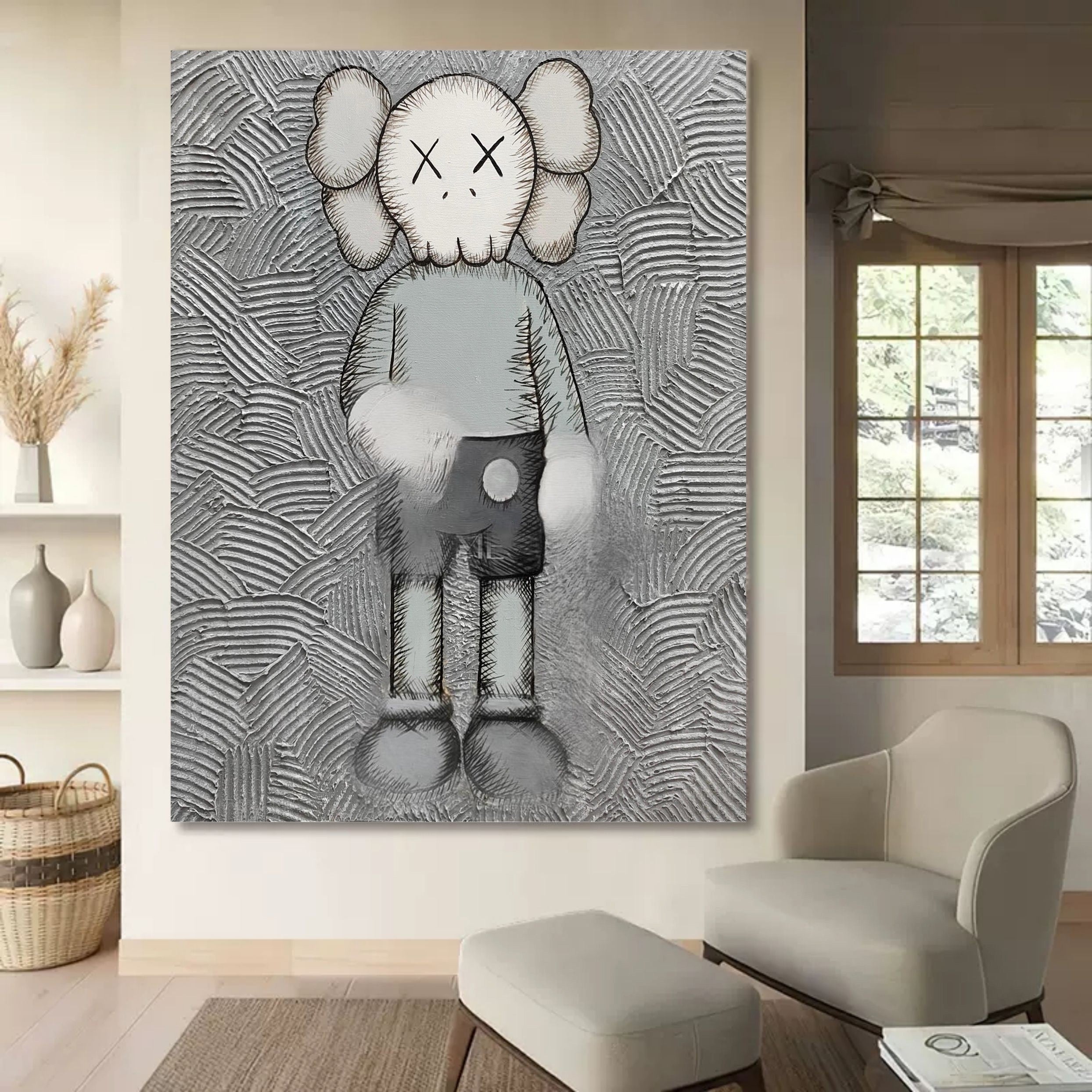 Kaws Companion with Pink Doll Pop Art Painting - Neutralighting